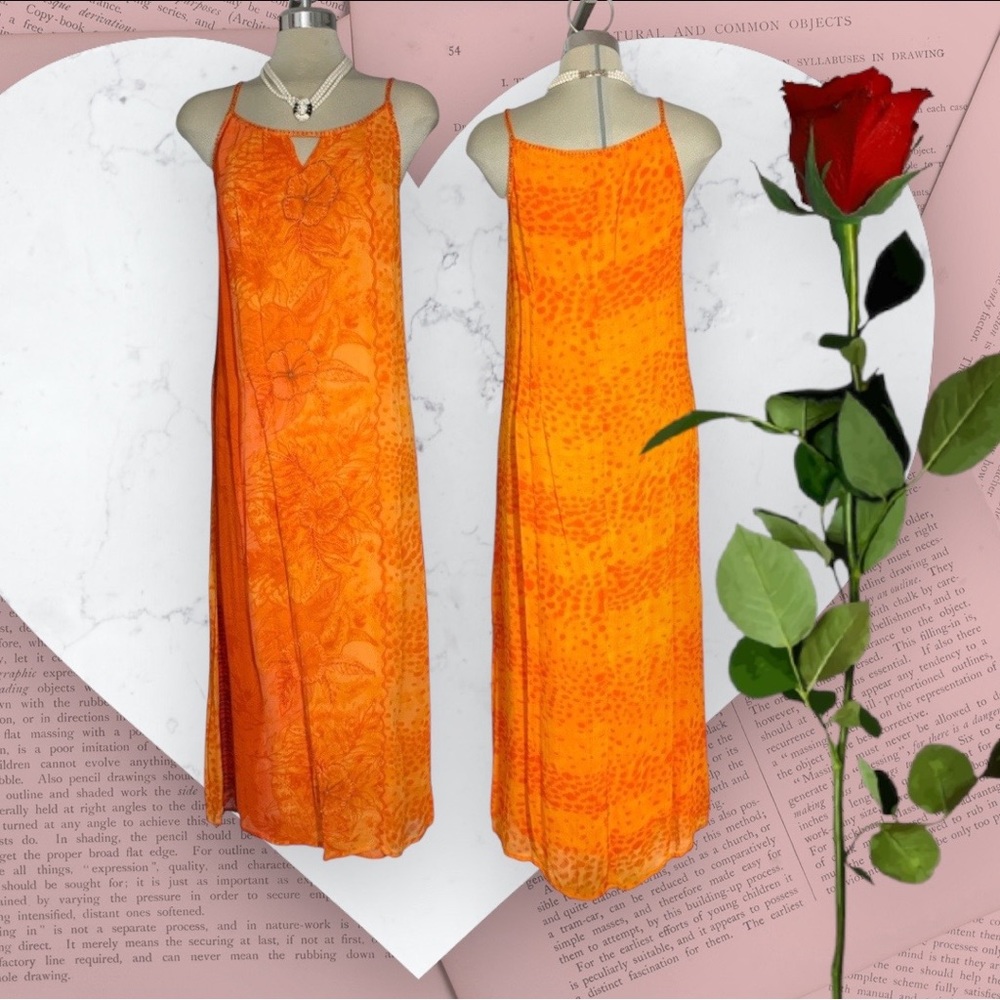 RENÉ DERBY Collection Orange Beaded Embezzlement Maxi Dress Size S
